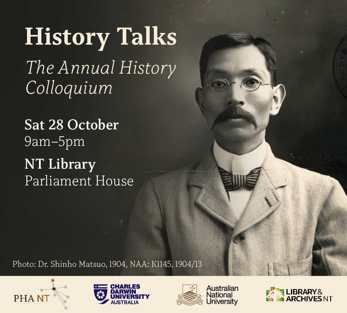 LibArchivesNT's tweet image. Do you love immersing yourself in local history, visiting museums and places of historical significance? If history is your passion, why not join us for this year’s ‘History Talks: The Annual History Colloquium’ on Sat, 28 October. 
More info at: lant.nt.gov.au/whats-on-libra…