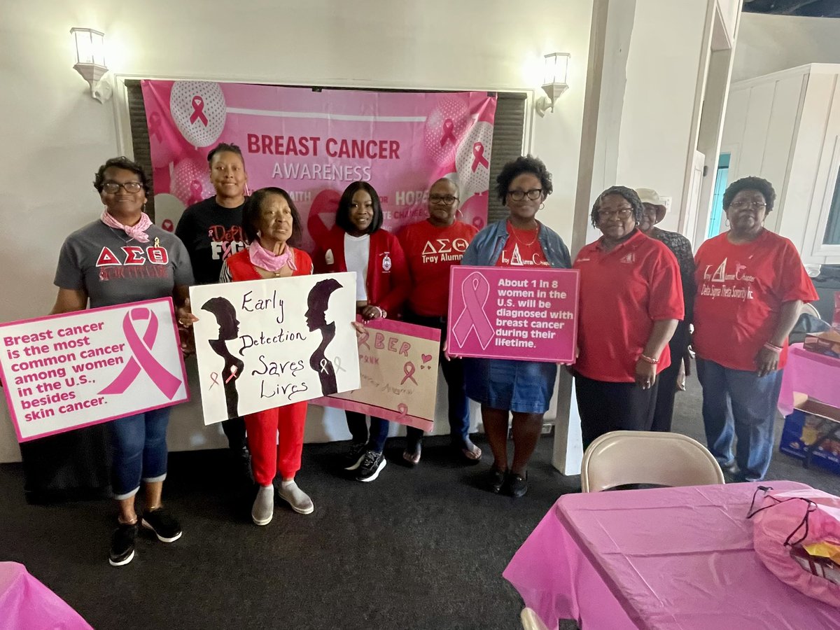 TroyDST's tweet photo. Thanks to all who came out and supported the Breast Cancer Awareness event.
🎀 Know your family history
🎀 Perform monthly self checks
🎀 Yearly mammograms (whatever the frequency prescribed by your healthcare provider )
#RedGoesPink #troyalumnaeDST #SRDST https://t.co/xQ6YCPDpSy