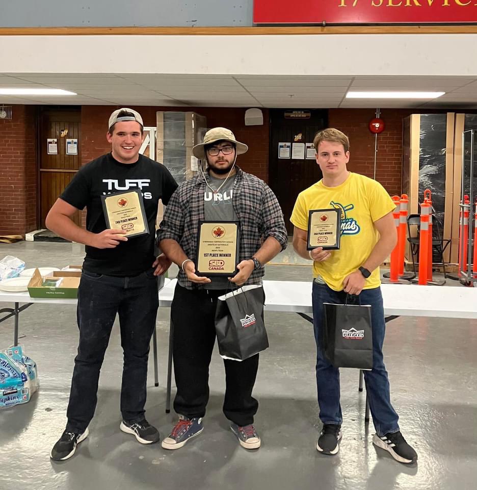 Congratulations to Avery and Moses who competed at Strongman Canada Amateur   Nationals this weekend! Avery ended 2nd and Moses 3rd! Both Avery and Moses didn’t zero any events. They lifted all weights required. Way to Represent!! Featured CDN Strongest man Maxime Boudreault!