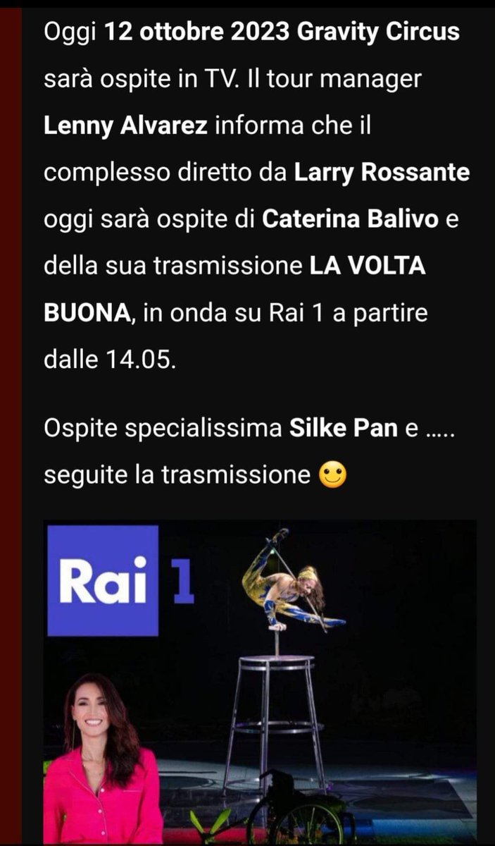 PanSilke's tweet photo. https://t.co/bW5uyStUo0

Interview RAI 1 / LA VOLTA BUONA https://t.co/E469x8NZh6