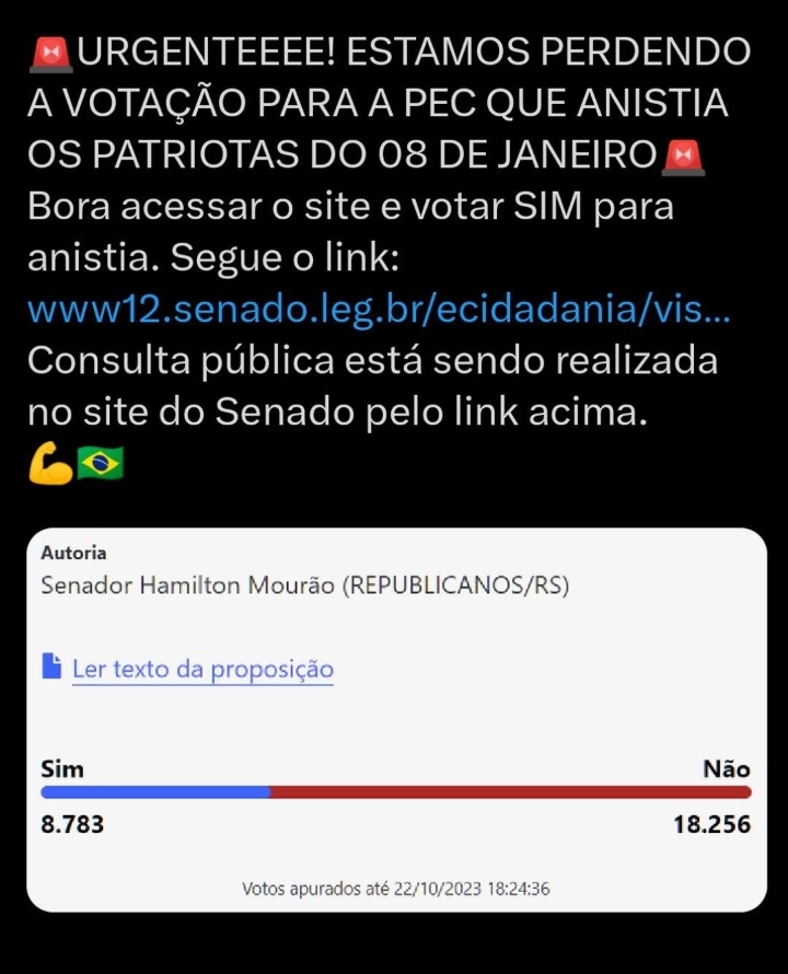 JaneDoeZV's tweet photo. 🚨
Bolsonaro foi claro em 2 pontos: lutem pelos que foram presos injustamente e a direita continua unida.

Bora entrar nesse link e mostrar essa união e lutar pelos presos de 08 de janeiro!?

Virando essa PEC em 3, 2, 1... COMPARTILHEM EM SEUS GRUPOS.

https://t.co/YYrWCHcpuI https://t.co/vffbviT20S
