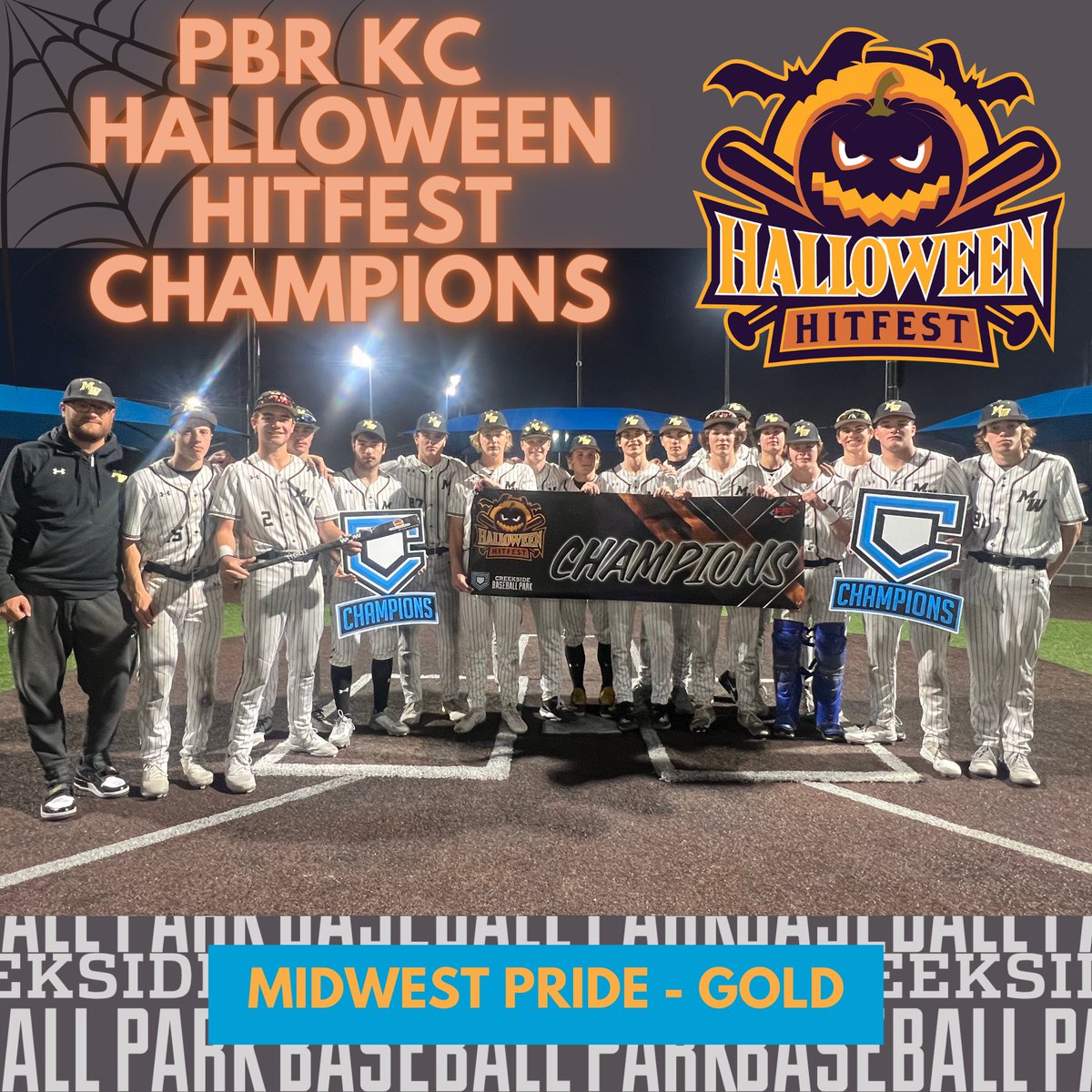 🏆17/18U PBR KC HALLOWEEN HITFEST CHAMPIONS🎃 Congratulations to @MidwestPrideHS Gold on winning the 17/18u Division of the PBR KC Halloween Hitfest!! #WhyPlayAnywhereElse