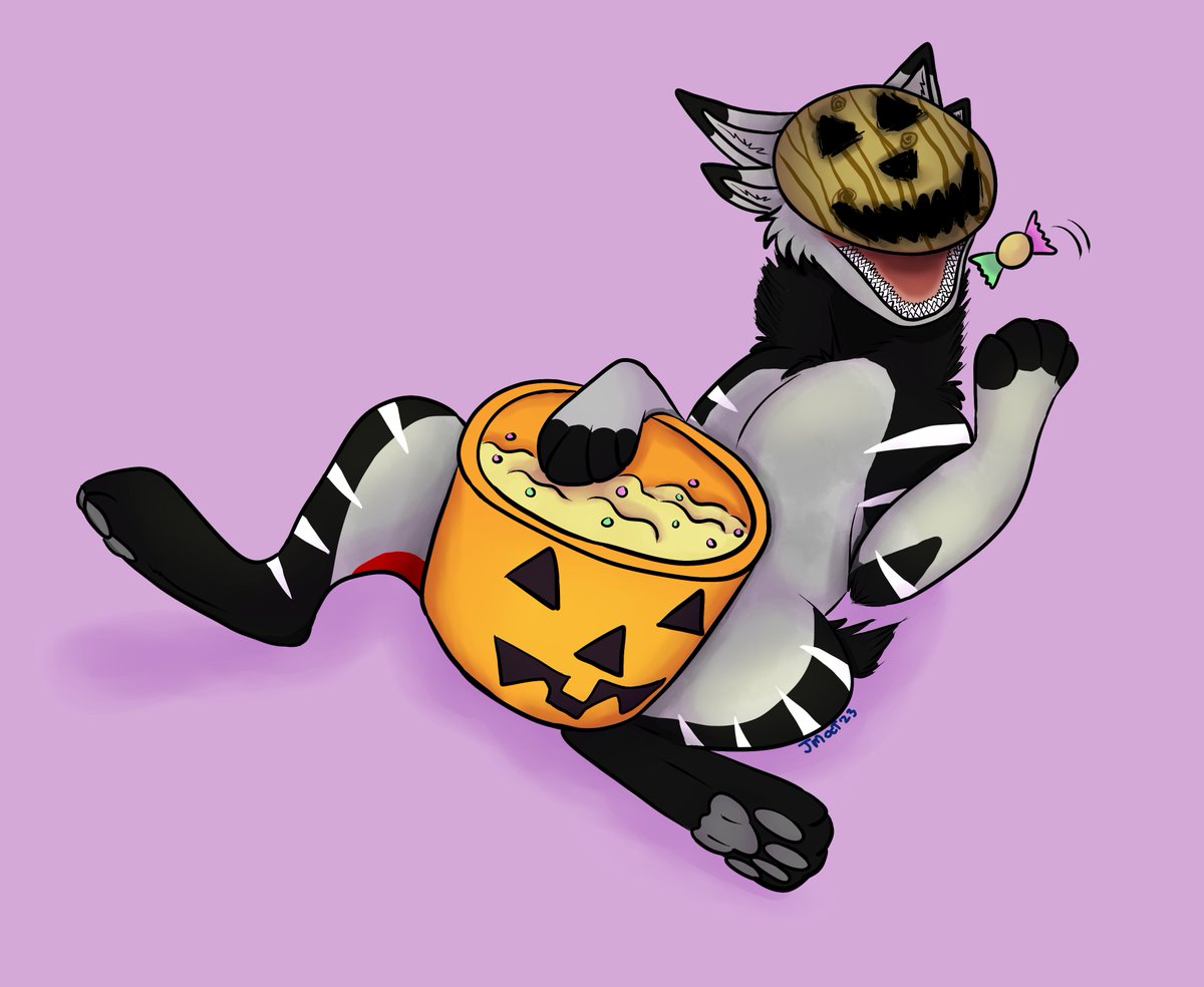 jelloarts's tweet photo. Comm for nyroc over on discord! Their fursona PopRocs enjoying some (probably stolen) halloween candy!

#art #furry #furryart https://t.co/5iiCVs4loX