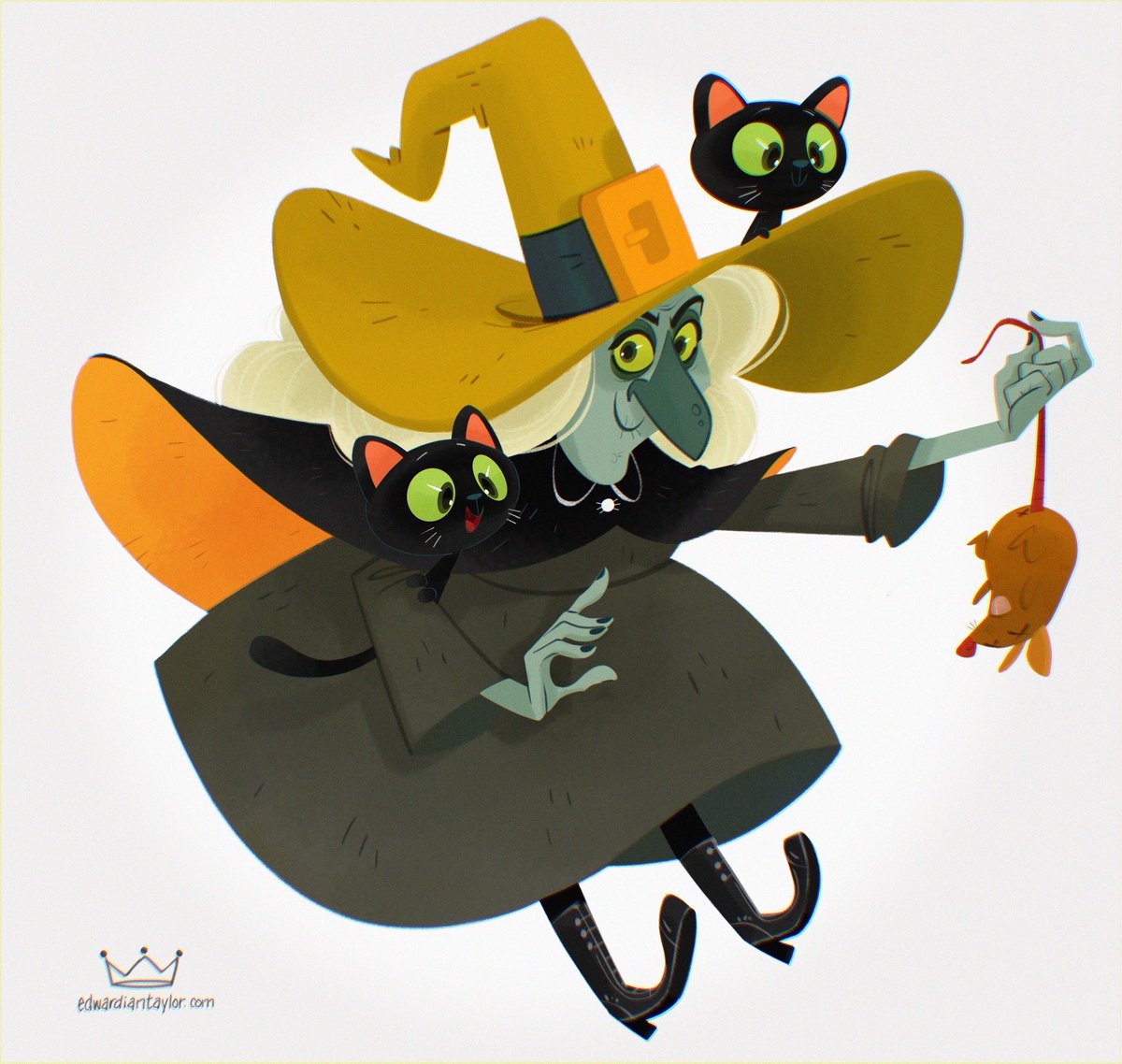 First post here! Finally didn’t have any freelance work so I was able to do last weeks prompt for <a href="/rhodemontijo/">Arkham</a> #FantasmicalFriday
#witch #vintagehalloween #halloween #blackcat #characterdesign #illustration #art #design