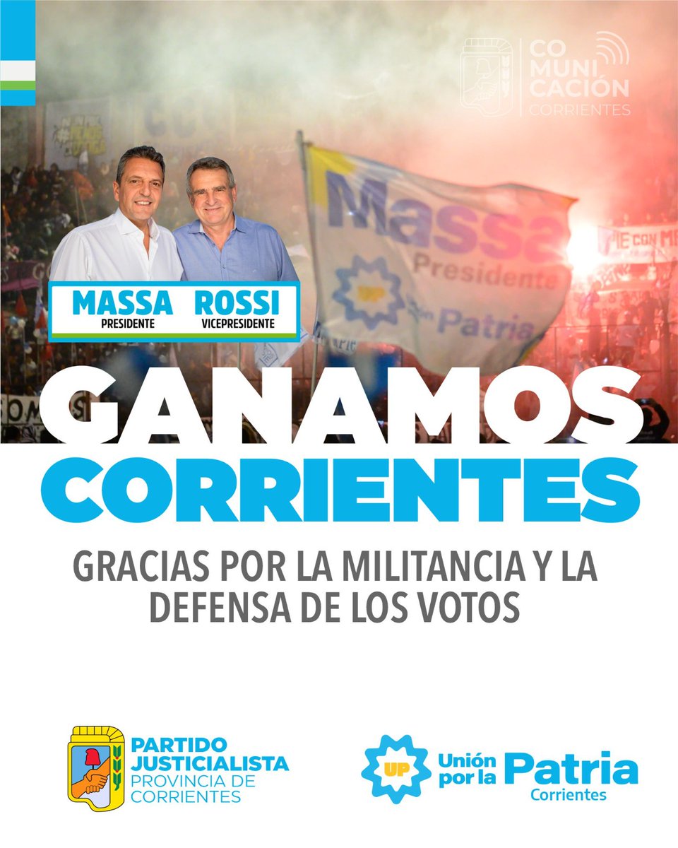 AnaAlmironCtes's tweet photo. HISTÓRICA ELECCIÓN EN CORRIENTES 🥳🎉💙✌🏼

El Pueblo acompañó a @uxlapatriactes 🗳️con una tremenda efervescencia, y lo agradecemos de corazón, nos emociona hasta las lágrimas la confianza depositada 🥹

Vamos con @sandnancy @tanozulli al Congreso y @yesicataborda1 al Parlasur 🇦🇷 https://t.co/9UaEw9ExqT