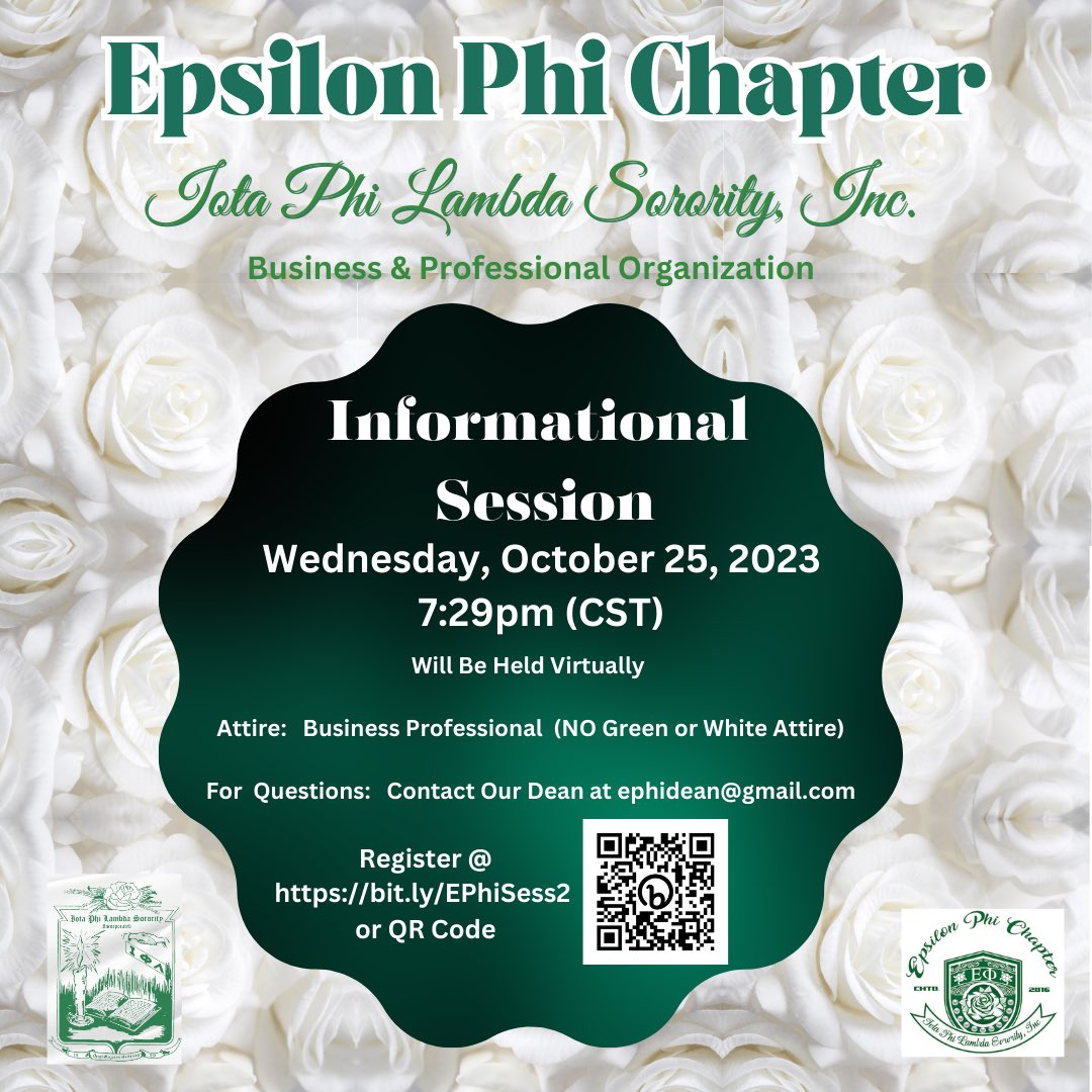 Are you wanting to know more about Iota Phi Lambda Sorority, Inc. and the Epsilon Phi Chapter? Well, join the Epsilon Phi Chapter as we host our 2nd Informational Session to help you learn about the 1st Black Business Greek Lettered Sorority.