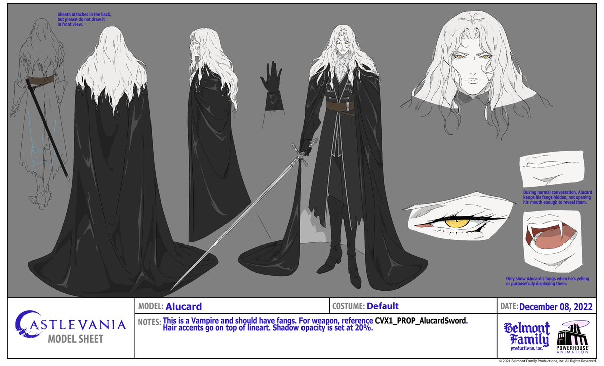 I had the pleasure of doing Alucard's new design for Castlevania: Nocturne, with @kloysius handling the cleans and final model sheet. #CastlevaniaNocturne #PowerhouseAnim