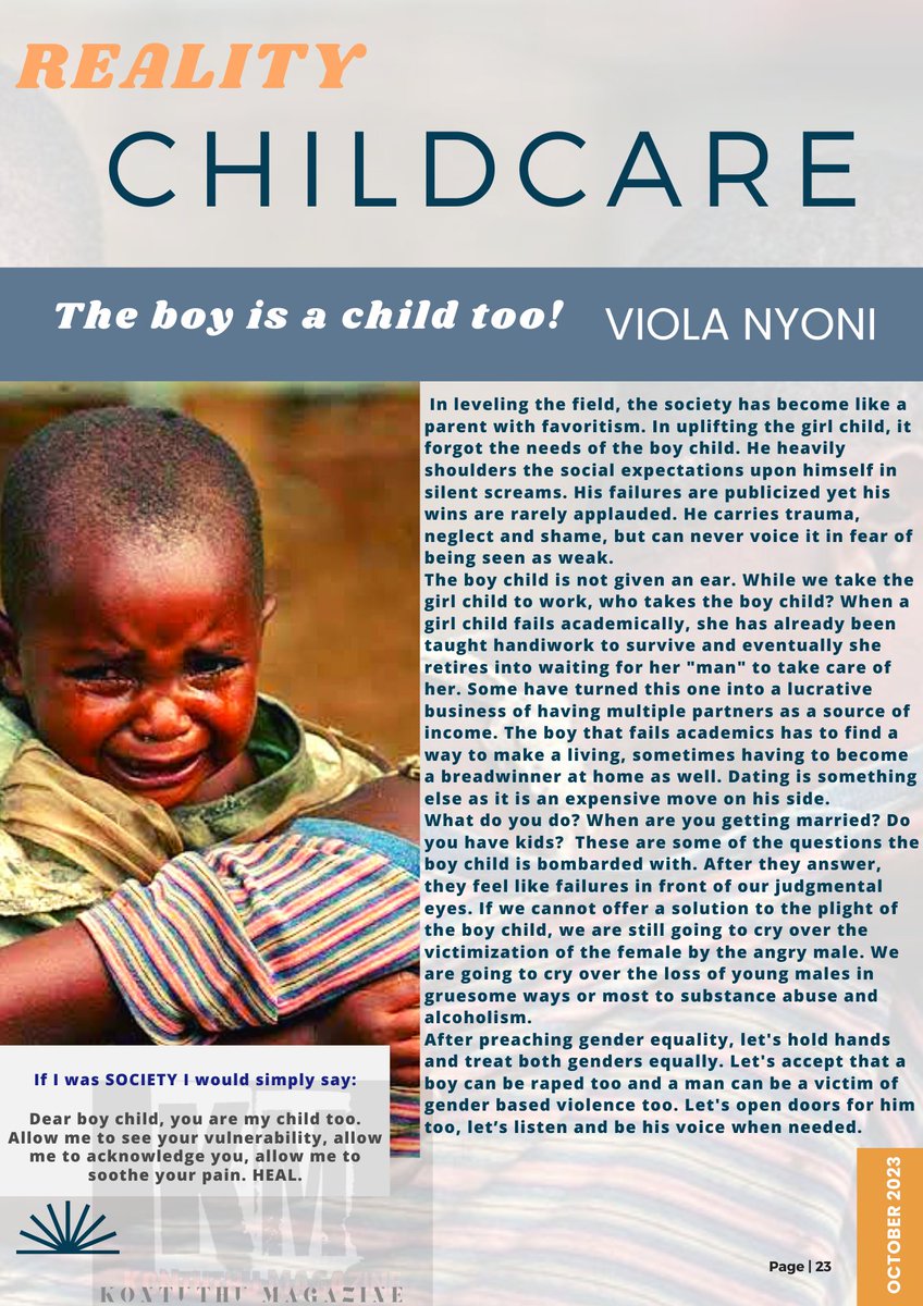 KontuthuMag's tweet photo. Did you read KoNtuthu magazine, October issue? Is the boy child being negleted? @Trish50853347 @UNZimbabwe retweet and lets follow each other https://t.co/MC3sowvJgg