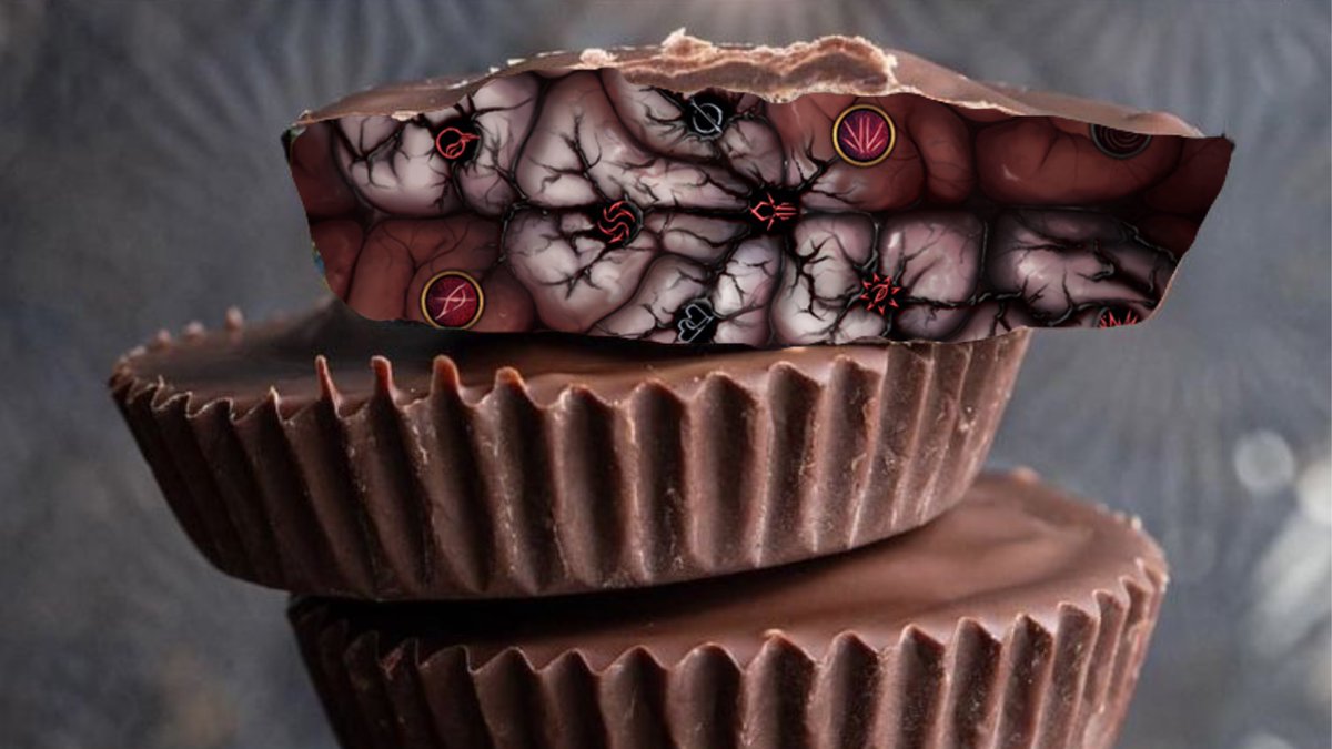 cannibalanders's tweet image. parents please check your Halloween candy I just found mindflayer tadpoles altered with ancient netherese magic and weaponized by a villainous well-dressed triad for world domination in my son’s reeses
