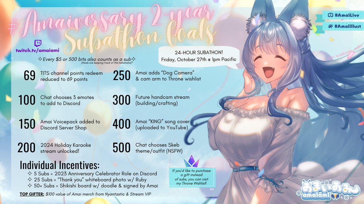 aiamaiami's tweet photo. 《 ˖ ✧ ˖ ❄️ANNIVERSARY CELEBRATION❄️ ˖ ✧ ˖ 》

You're invited to the 24-HOUR #Amaiversary 2-Year streaming anniversary celebration!🥳Comfy chatting, collabs w/ friends, &amp; more!!

📅Friday, October 27th
⏰Starting @ 1pm PST

Hope to see you there! 💕
🎨: @nekoge_neko | #AmaiLive https://t.co/Py4voye0Ql
