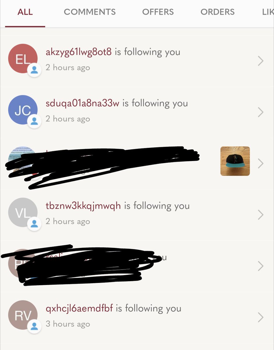 yourbuddyjeff's tweet photo. Hey @Poshmarkapp is everything okay over there all day I and others have been bombarded with these spam bot accounts I've edited out some real accounts here but the characters are all nonsensical and always the same numberish of characters https://t.co/VVBIJzKHnW