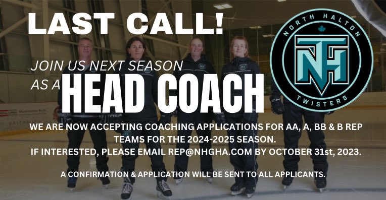 Last Call!  If interested please email rep@nhgha.com by October 31st, 2023.  
#girlshockey
#repcoaches