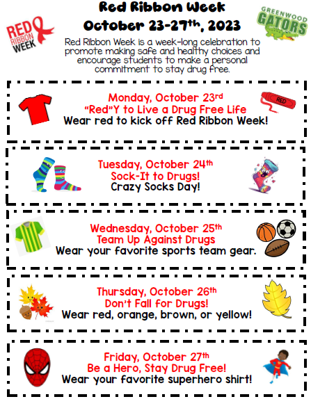 Help us celebrate Red Ribbon Week! We are "Red-y" to kick off Red Ribbon Week by wearing red Monday. #GrowingGreatGators #NNPSProud