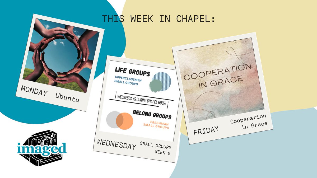 CampusMvnu's tweet photo. Don't miss this week of worship together!

Monday - Come for a special time of worship with our international faculty and students!

Wednesday - Plug into your life and belong groups! It is not too late to join one. 

Friday - Cooperation in Grace! https://t.co/JDTvKoT47b