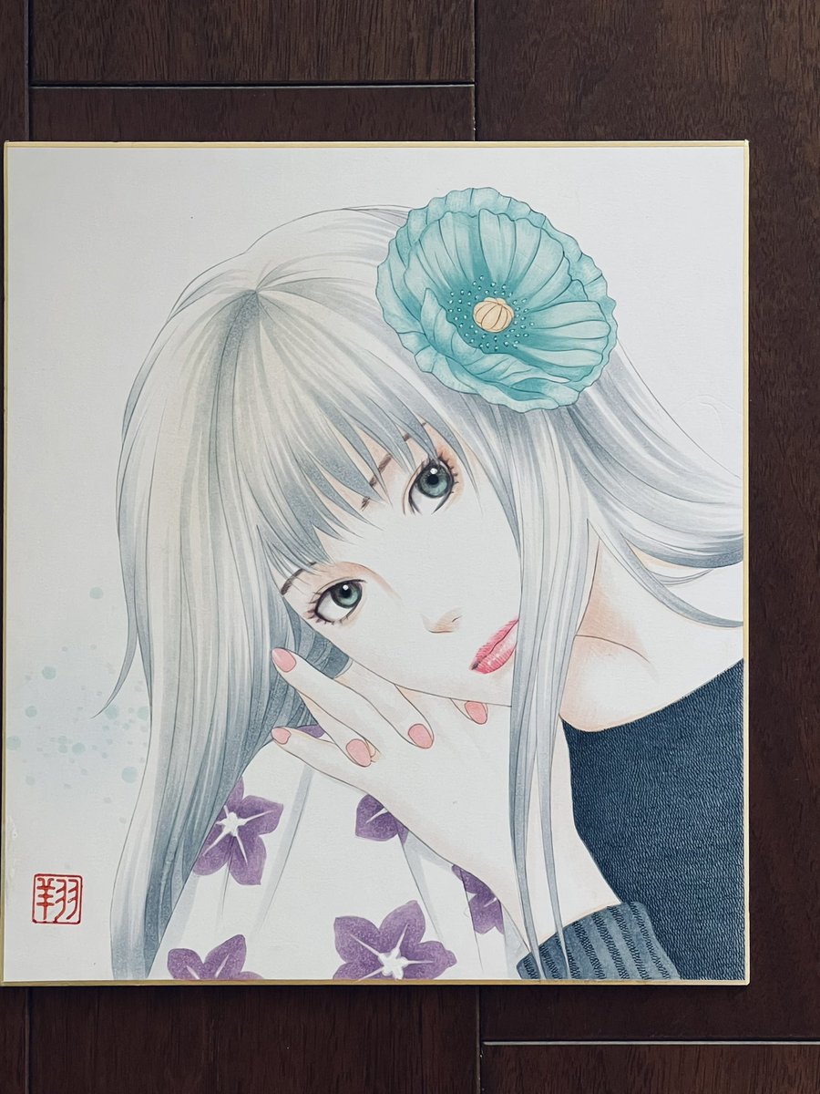 1girl solo traditional media flower long hair hair flower hair ornament  illustration images