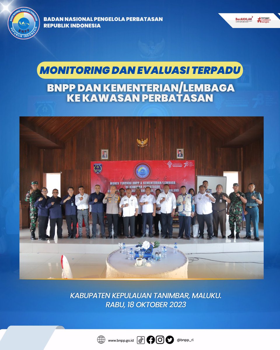 bnpp_ri's tweet photo. Halo sobat bnpp dan sahabat perbatasan!  BNPP melakukan Monev Terpadu bersama K/L di Kawasan Perbatasan Kab. Kep. Tanimbar, Prov. Maluku dari hari selasa-kamis tanggal 17-19 Oktober 2023. 

#perbatasanjamannow #bnppri #taninbar https://t.co/JVegrL45Ql
