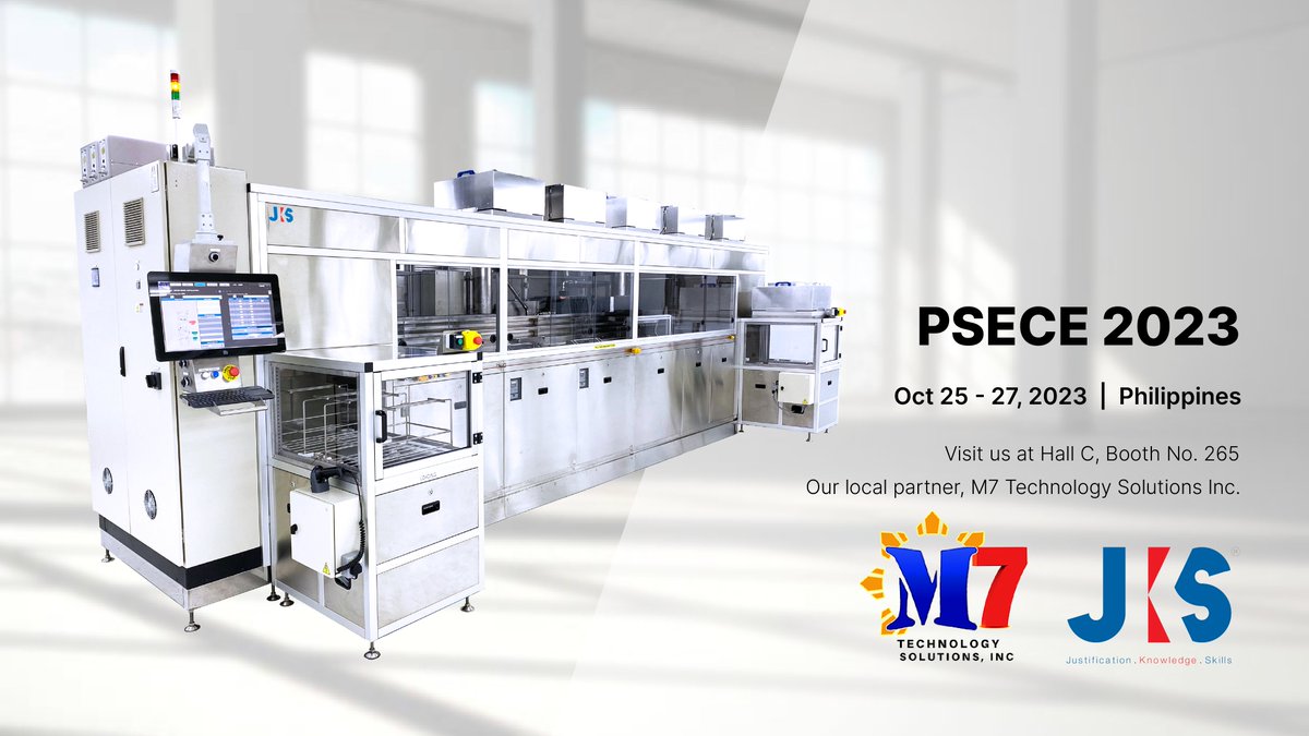 jks_bhd's tweet image. Our partner, M7 Technology Solutions Inc., will be exhibiting the upcoming PSECE 2023 from Oct 25-27, 2023. You are invited to visit our booth 265 ( Hall C ) at World Trade Center, Pasay City, Metro Manila to learn more about us in the semiconductor area.

#psece2023