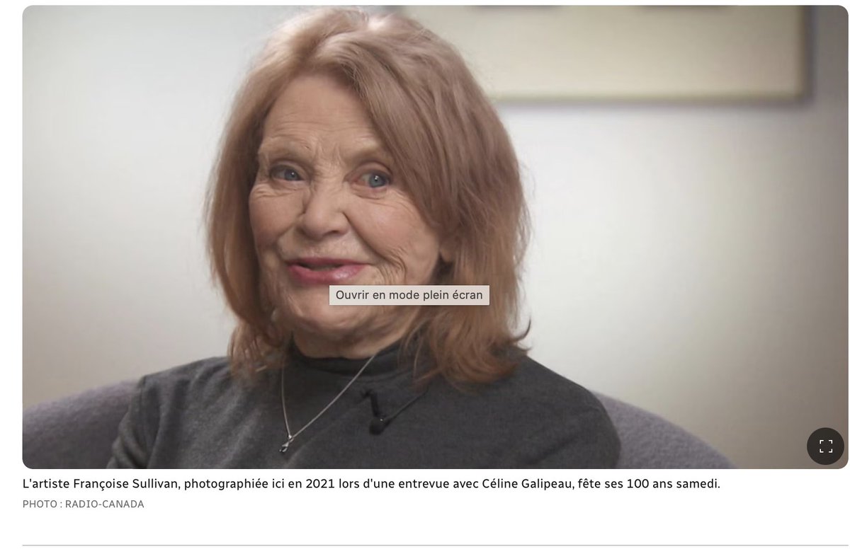 JocelyneRobert's tweet photo. Les plus beaux yeux du monde ont cent ans. Ce sont ceux, rieurs, de Françoise Sullivan. Centenaire, femme multiple, artiste majeure & multidisciplinaire, trésor national, fleuron du Québec, signataire du #refusglobal. Je croule d’admiration. Puis non, je suis tout amour. #tlmep https://t.co/j06eTmdKkW