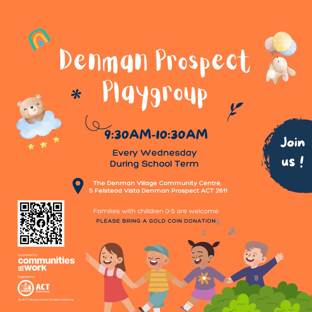 Our local playgroup in Denman Prospect is here to create fantastic memories and friendships for both parents and children. 

Contact us today to join the fun: facebook.com/groups/1965692…
An ACT Government funded initiative
#Playgroup #DenmanVillageCommunityCentre #CommunitiesatWork
