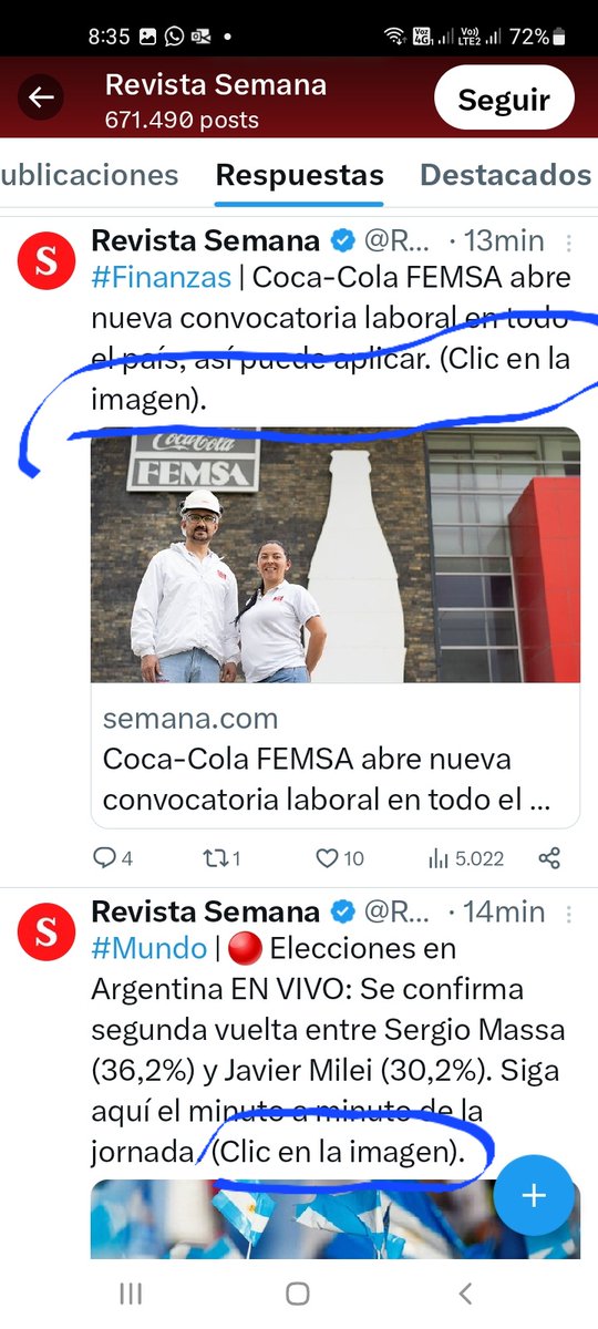 Leonel Rondon Ravelo (@leorondone) on Twitter photo Se han dado cuenta que la gente ya no le come cuento a <a href="/RevistaSemana/">Revista Semana</a>, poca gente interactua con sus post, ya nadie mira los links que llevan a la revista, ahora ponen "dar clic en la imagen" para mover sus datos, a diario pierden credibilidad, ni las de publicidad las miran. Se han dado cuenta que la gente ya no le come cuento a <a href="/RevistaSemana/">Revista Semana</a>, poca gente interactua con sus post, ya nadie mira los links que llevan a la revista, ahora ponen "dar clic en la imagen" para mover sus datos, a diario pierden credibilidad, ni las de publicidad las miran.