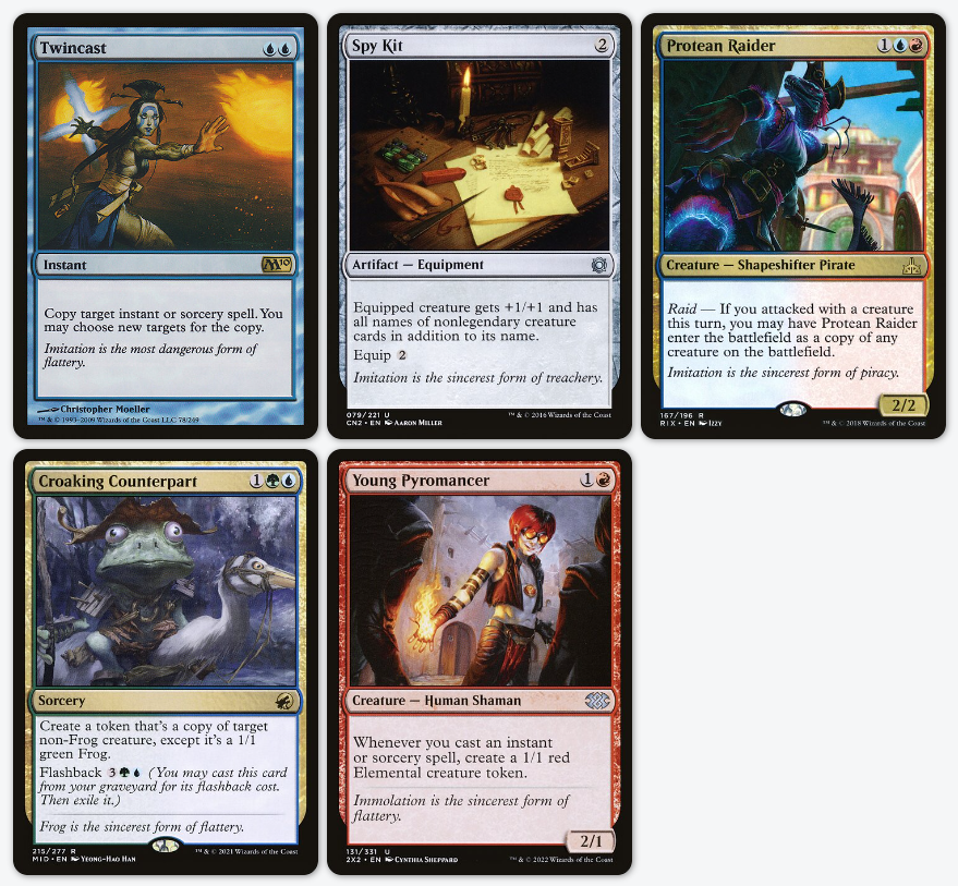 mtg_ds's tweet photo. One of my favorite genres of flavor text -- variations on:

𝑰𝒎𝒊𝒕𝒂𝒕𝒊𝒐𝒏 𝒊𝒔 𝒕𝒉𝒆 𝒔𝒊𝒏𝒄𝒆𝒓𝒆𝒔𝒕 𝒇𝒐𝒓𝒎 𝒐𝒇 𝒇𝒍𝒂𝒕𝒕𝒆𝒓𝒚.

But... not 𝘲𝘶𝘪𝘵𝘦 https://t.co/ODl2dgKX6I