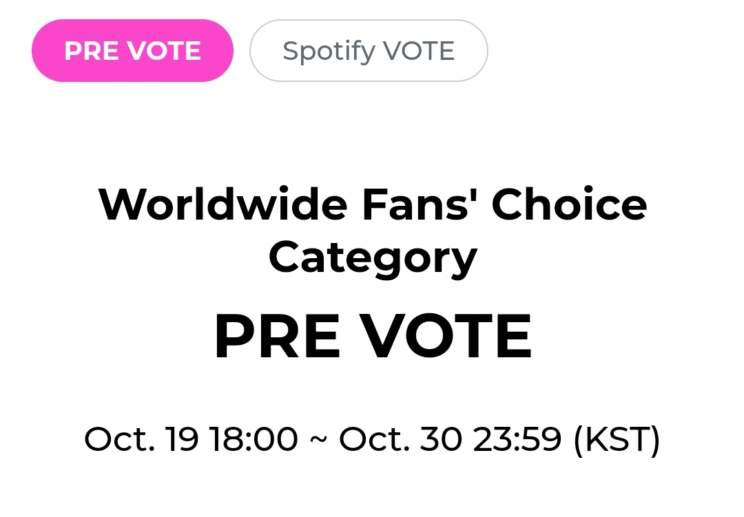 [🏆 WORLDWIDE FANS' CHOICE: Pre-vote ] ✋🏻 STOP & retweet to inform ARMYs! 👁 LOOK (70%) — Follow the correct way of voting in the app. - 3x per IP; 1 per device 🔗: 2023mama.com 👂🏻LISTEN (30%) — Stream Take Two (3x) for more than 30 seconds: spotify.link/2023MAMAAWARDS