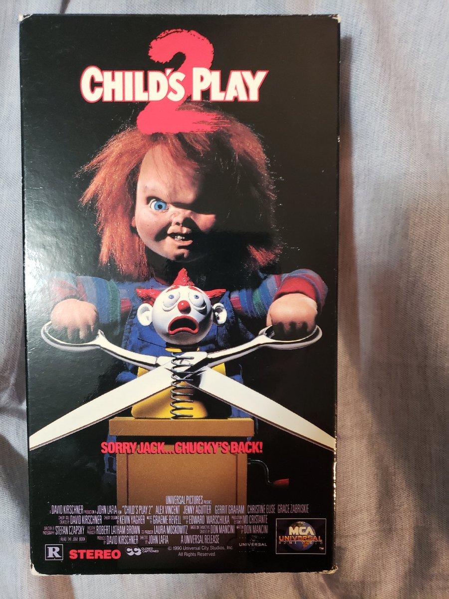 durandurantulsa's tweet photo. Now showing on my Spooktober Filmfest...Child's Play 2 (1990) on vintage VHS! #childsplay #childsplay2 #DonMancini #chucky #braddourif #alexvincent #ChristineElise #gerritgraham #jennyargutter #gracezabriski #BethGrant #peterhaskell #edangross #vhs #spooktober #halloween #october https://t.co/QgQuJi5mrr