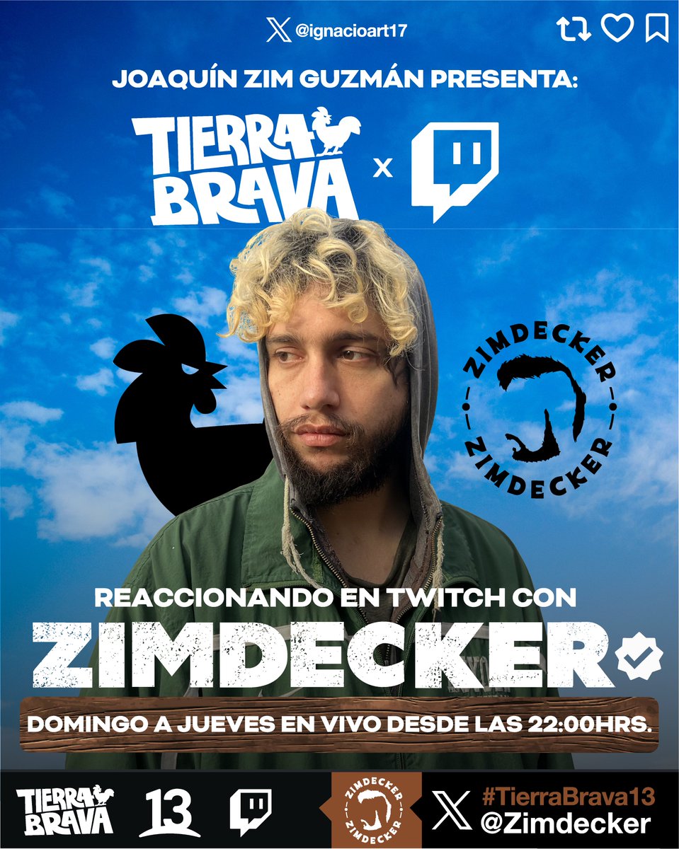 Zimdecker's tweet photo. Miguelito's Army! Vengan a disfrutar de la mejor compañía viendo el mejor reality! Estamos en vivo en https://t.co/p8KIeNk94L viendo Tierra Brava y sufriendo la eliminación.

NO SE ADMITEN ERRORES 🐐

#TierraBrava #TierraBrava13 https://t.co/Nf8JYlPKMW