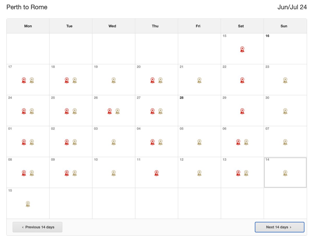 #Qantas has released a ton of classic reward seats (100+) from Perth to Rome in 2024, Business class. Connections available from Sydney &amp; Melbourne. Full details on thefreqflyer.com or google thefreqflyer