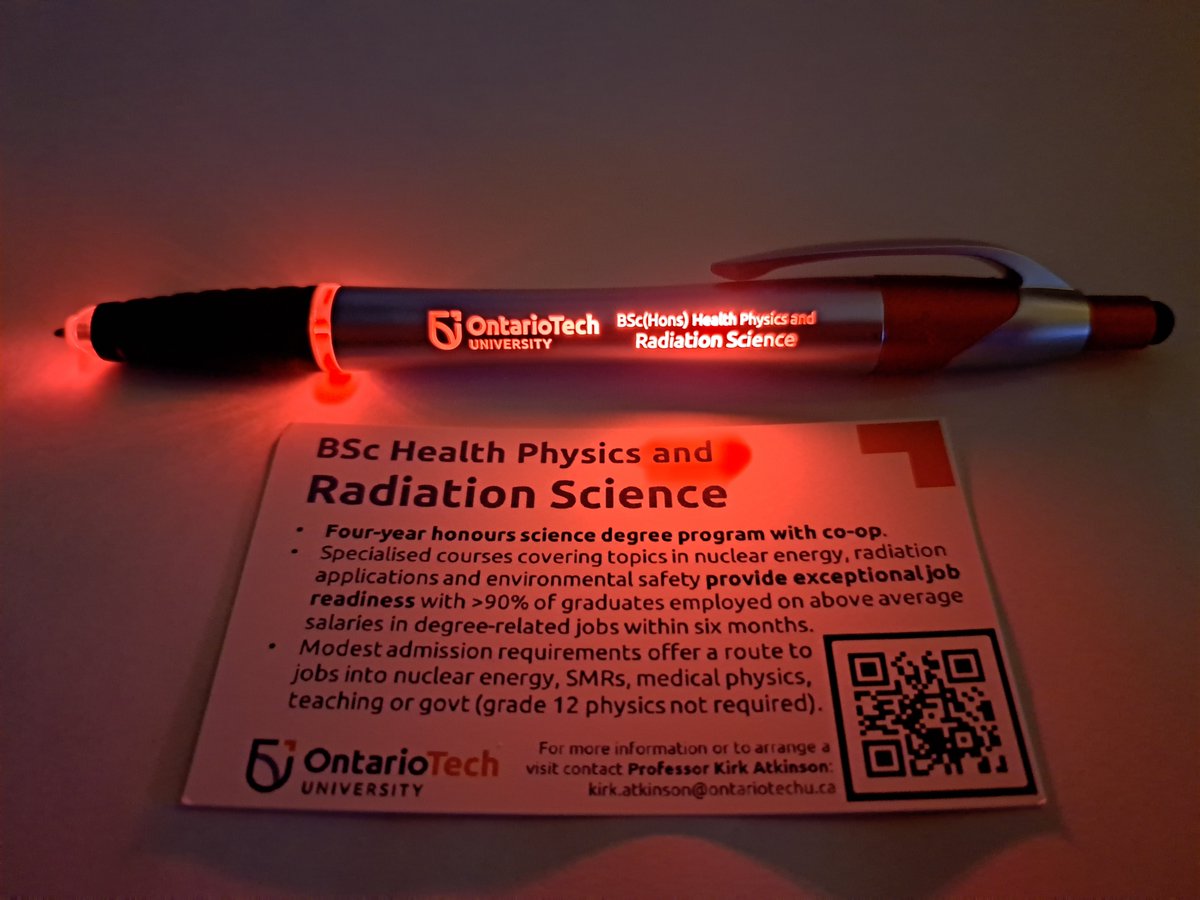 NuclearKirk's tweet photo. At @OntUniv Fair, @OT_FEAS BSc Health Physics & Radiation Science pens came at a price - potential students had to talk with me about how important #RadiationScience is to Ontario 🇨🇦's continued & future success in nuclear energy. Come see us at our Nov 4th Open House in Oshawa. https://t.co/4zZ4HABHgn