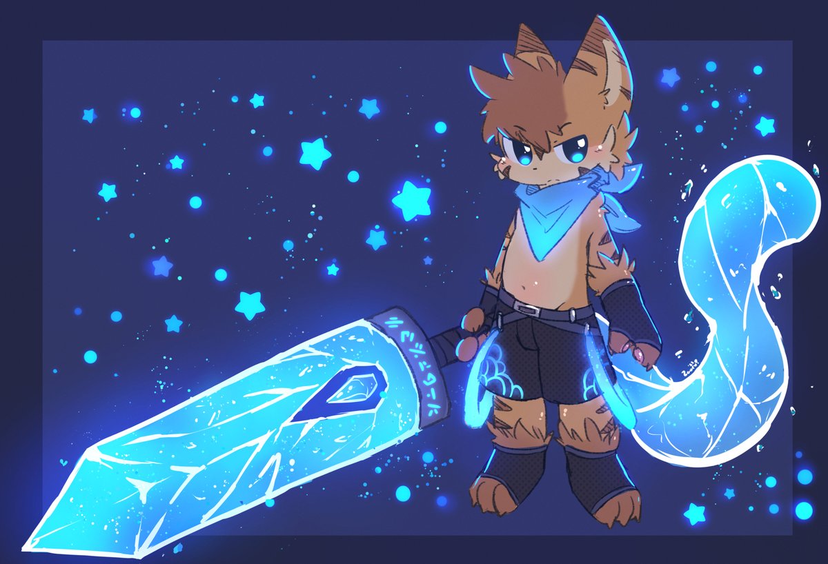I made a fursona for a friend!! A water-themed cat~