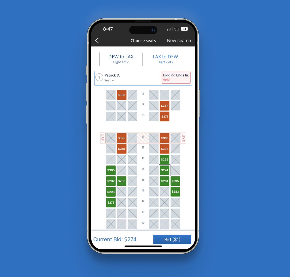 American Airlines meets Bidding App for last second bookings 🥊