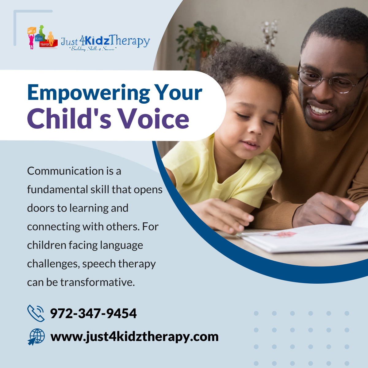 Give your child the gift of confident communication. If you have concerns about your child's speech and language development or believe they could benefit from speech therapy, contact Just 4 Kidz Therapy today.

#TherapyServices #ProsperTX #ChildsVoice #Communication