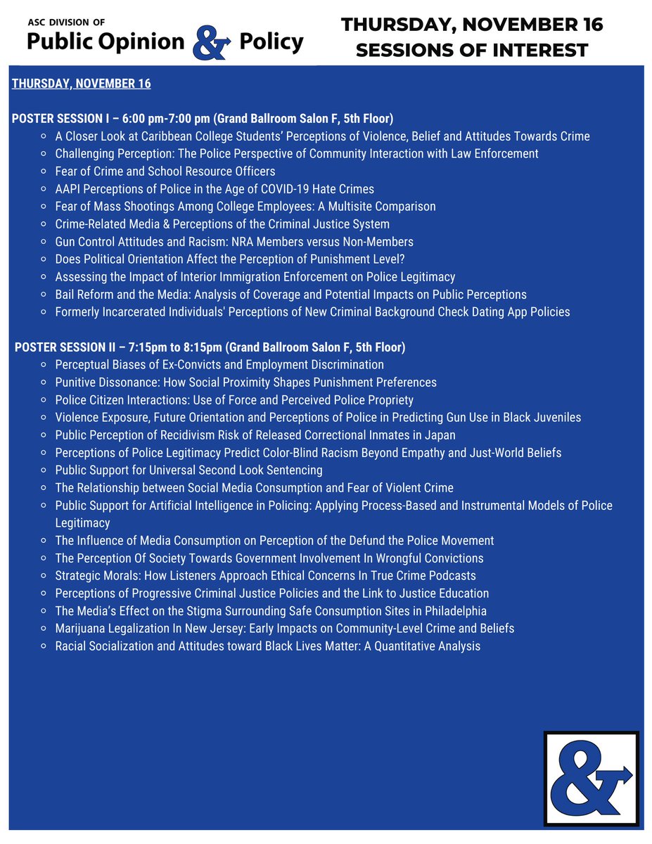 Stop by these public opinion and policy related sessions for Thursday, November 16