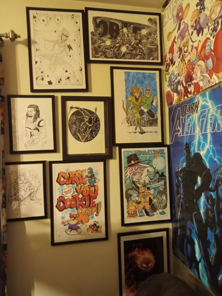 Finally hung @brian_level @erdna11 @JamieCosley art! Don't hate on the cookie crisp art haha! @JoshCrewsReally @Big5Army @juandoe @MikeFromMTL @bryanedwardhill @RCode44