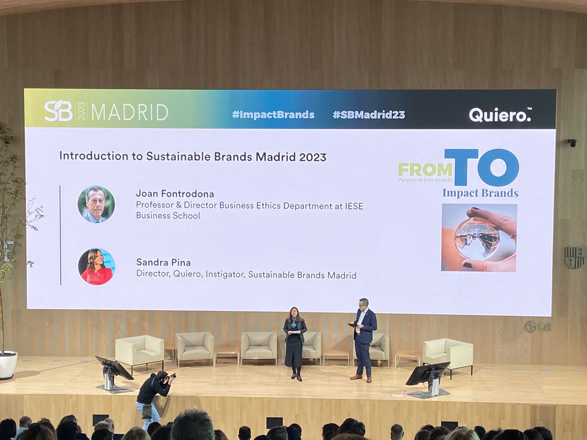 Comienza <a href="/SustainBrandsEs/">SustainableBrandsMAD</a> para analizar cómo pasar al siguiente nivel de la Sostenibilidad creando marcas de impacto 
Inauguras <a href="/pina_sandra/">Sandra Pina</a>, DG @SomosQuiero y #SBMadrid23, y <a href="/jfonru/">Joan Fontrodona</a> del <a href="/iesebschool/">IESE Business School</a> 
#MarcasdeImpacto #ImpactBrands