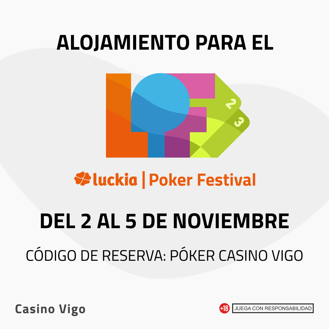 CasinoVigo's tweet photo. ¿Tienes ya listo tu viaje al LPF de Casino Vigo? 😉
Te dejamos la información que necesitas para reservar tu hotel con un código de descuento especial. Del 2 al 5 de noviembre 😁
#CasinoVigo #LPF23 #LuckiaPokerFestival https://t.co/CZzCZ9wDxA