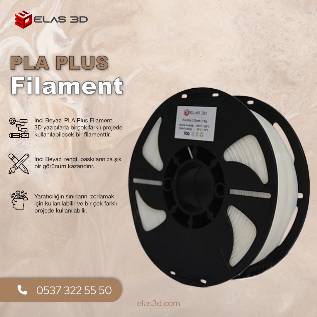 Elas 3D İnci Beyazı PLA Plus Filamen

Filamentlerimizle ilgili detaylı bilgi ve satın alma için bizimle iletişime geçebilirsiniz.

📞+905373225550
✉️info@elas3d.com
🌐elas3d.com

#elas3d #3dyazıcı #3dprinter #3dbaskı #3dprinting #3d #3dprinted
#plaplus #petg