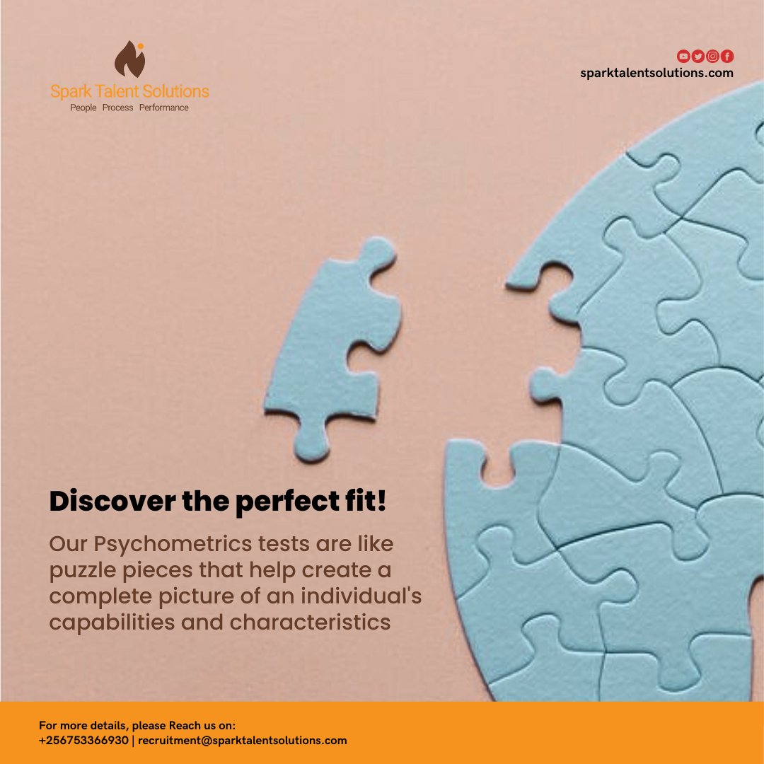 Discover the perfect fit! Our Psychometrics tests are like puzzle pieces that help create a complete picture of an individual's capabilities and characteristics. Let's explore how they're revolutionizing talent assessment and selection #sparktalentsolutions #psychometrictests