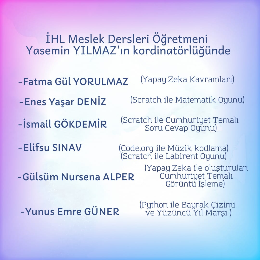 pbmsaihl's tweet image. #Codeweek2023 🌐
#YapayZeka 🤖
@tcmeb
@emre_caliskan
@denizlimem
@ArgeDenizli
@YTEMEL3
@CodeWeekEU
@CodeweekTurkiye
@ScientixDenizli