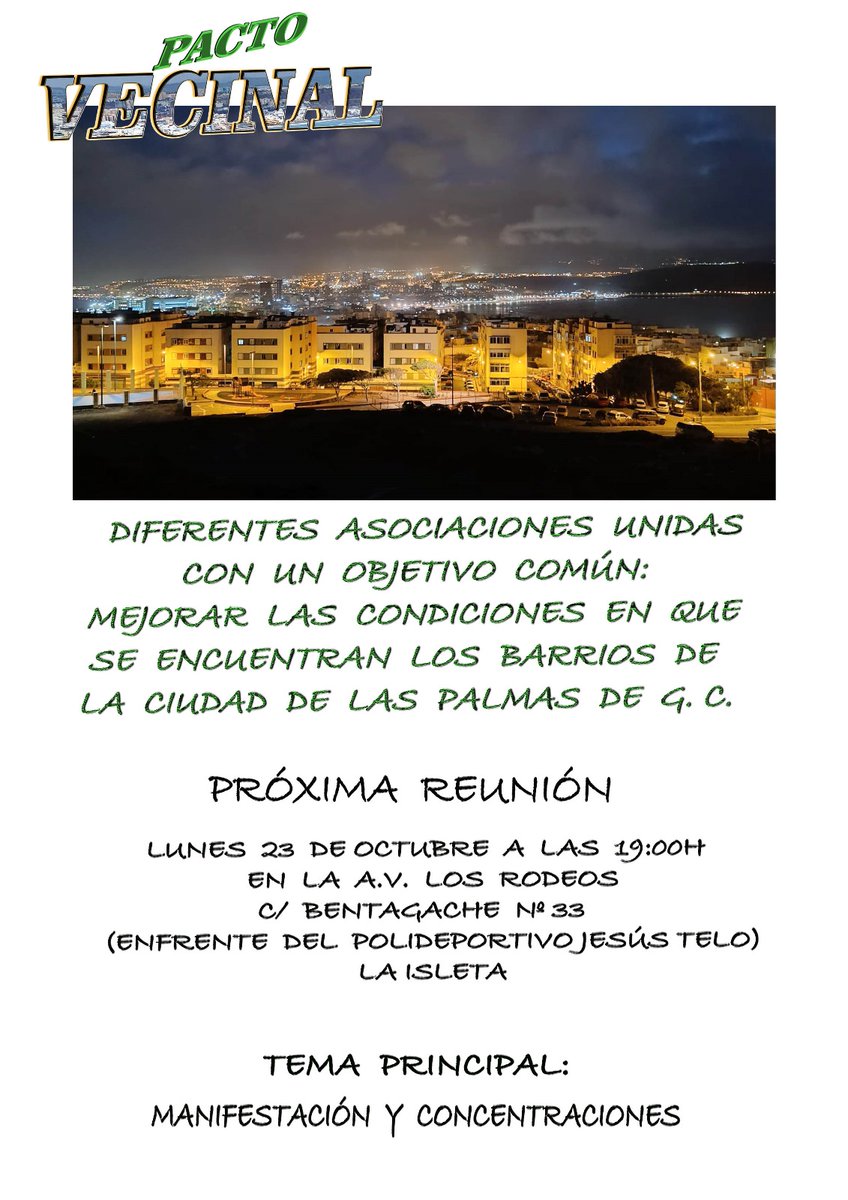 PactoVecinal's tweet photo. Hoy reunión en una semana con gran actividad de AAVV en Las Palmas de Gran Canaria. 
Unidos somos más fuertes. https://t.co/yHxYL7ZebY