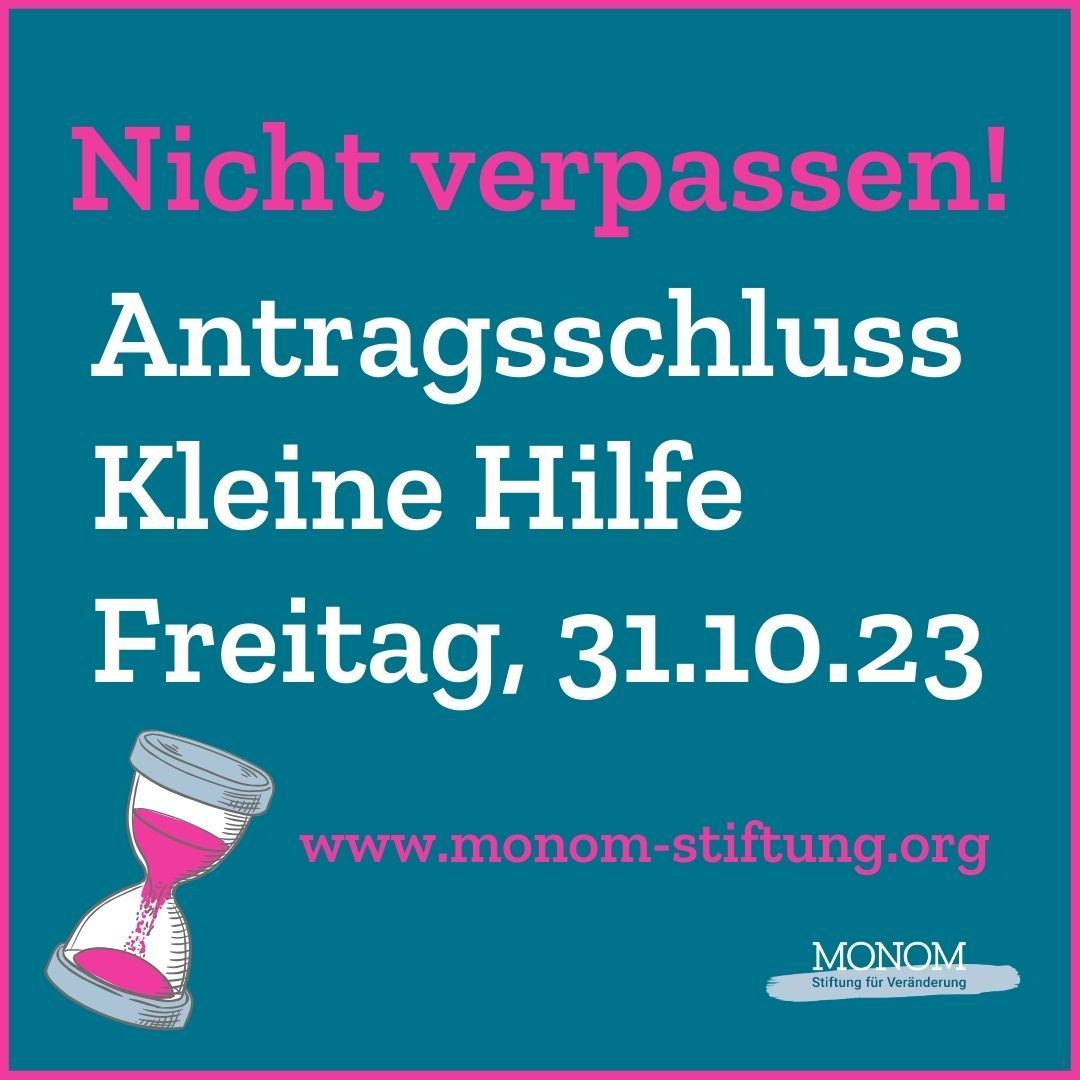 Letzte Chance, in diesem Jahr noch Geld bei uns zu beantragen! Vereine, die aufgrund des aktuell offen geäußerten Antisemitismus, einen erhöhten Schutzbedarf haben, sind explizit eingeladen, einen Antrag zu stellen. Alle Infos: monom-stiftung.org/ausschreibungen
