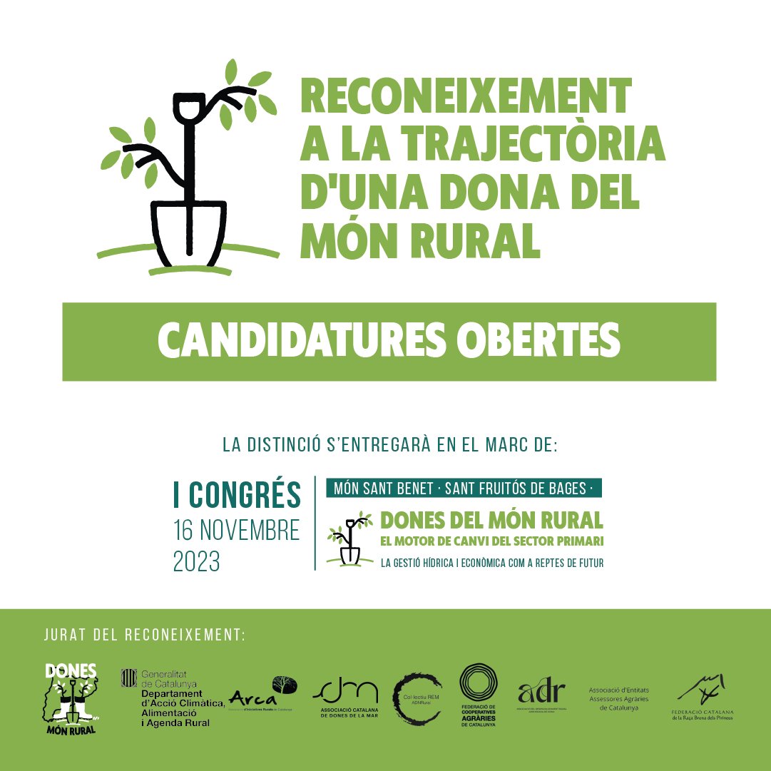 📢Avui últim dia per proposar una candidata pel reconeixement #DonesMónRural. Segur que coneixeu alguna dona que us hagi inspirat per la seva trajectòria i dedicació en el #sectorprimari. És hora de distingir la seva tasca! Proposa una candidata! Info: bit.ly/baseslegalsCon…