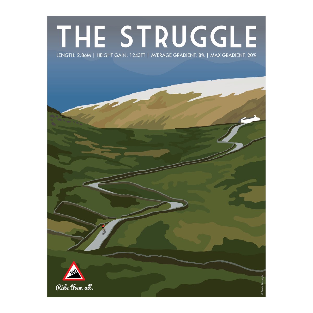 It's STRUGGLE week so to celebrate the 2023 National Hill Climb Championships being held on this mighty road a new print has been added to the 100 Climbs shop. 100climbs.co.uk/shop