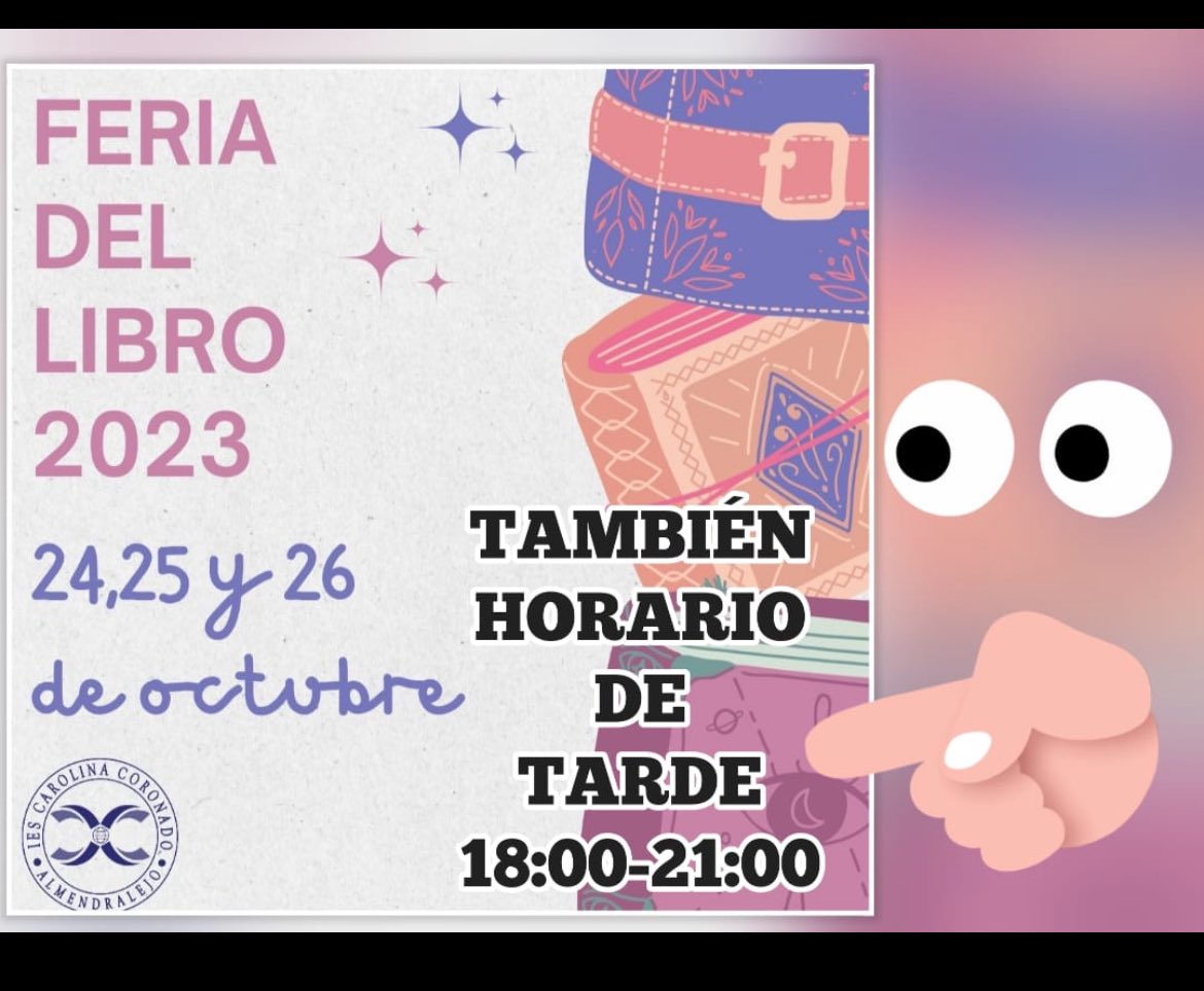 IESCarolina's tweet photo. Arranca la feria del libro 2023. Un año más también en horario vespertino. Aprovecha los descuentos y compra todo lo que quieras. 
#SomosCarolina #Biblioteca #teesperamos https://t.co/uZGLYcgOt9