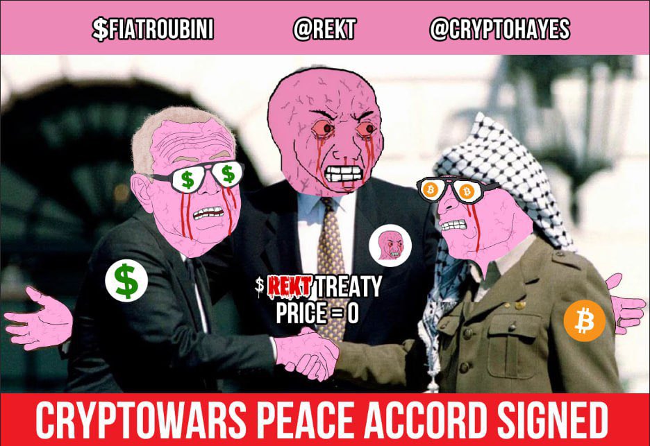 REKT (@rekt) on Twitter photo 📝Peace Accord SIGNED!
$FIATroubini @nouriel + @REKT + <a href="/CryptoHayes/">Arthur Hayes</a>
Agree On Price = 0
$REKT Treaty 📝Peace Accord SIGNED!
$FIATroubini @nouriel + @REKT + <a href="/CryptoHayes/">Arthur Hayes</a>
Agree On Price = 0
$REKT Treaty
