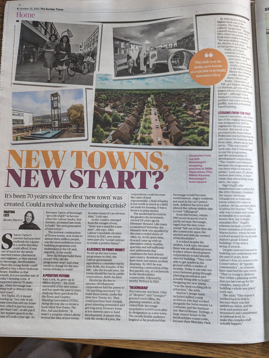 Great to see <a href="/theTCPA/">Town & Country Planning Association</a> <a href="/Katy_Lock/">Katy Lock</a> talking about new towns &amp; lessons from the past in <a href="/Lees_Martina/">Martina Lees</a> article in Sunday Times. The extensive knowledge &amp; research by the TCPA will be invaluable if any potential new town programme is initiated. #planningforthefuture