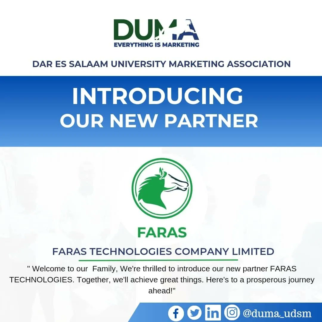 duma_udsm's tweet photo. Exciting News for DUMA Members! 🚀 🤗.
We're thrilled to announce our new partnership with FARAS TECHNOLOGIES. Together, we're paving the way for innovation and limitless possibilities. Stay tuned for what's to come ! 🤍💙💚
 #InnovationUnleashed 🤝🌟
@farastanzania https://t.co/piaLOgS7KP