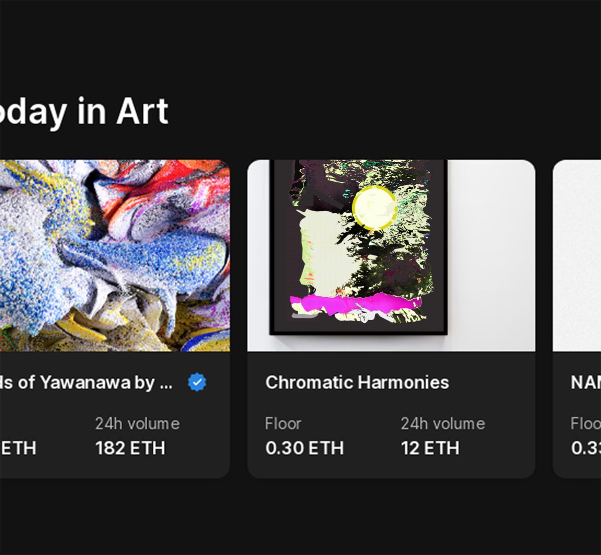 GM!🌐

Updates on the 'Chromatic Harmonies' Collection

Minting price 0.048, last recent sale 0.42 
36.46 E of Trade Volume

🚨Beware of scams! Follow my official links 🙏!

Available Artworks / Editions
🔻🔻