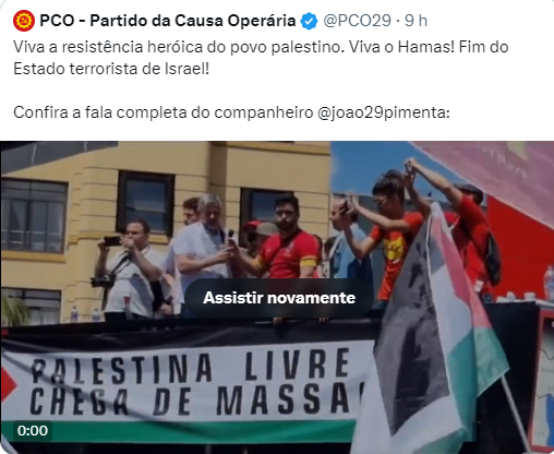 Irei sugerir aos deputados e senadores que apresentem uma proposta que corta o fundo partidário dos partidos que manifestam apoio aos terroristas do Hamas e pedem o fim do estado de Israel. @marcelvanhattem @filipebarrost @nikolas_dm @MagnoMalta @Heinzeoficial @GeneralMourao